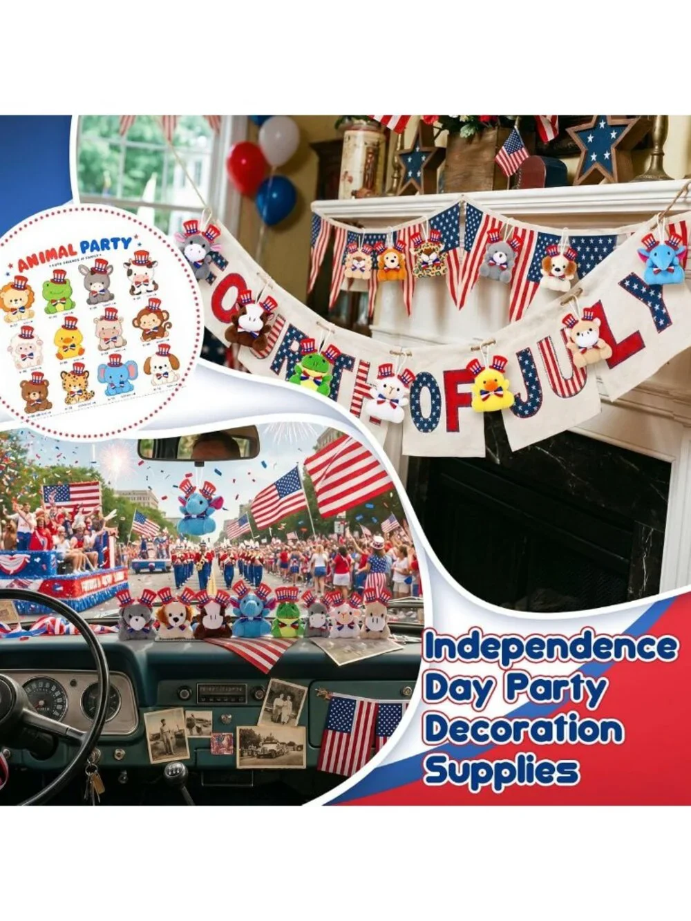 36 Pcs Mini Patriotic Stuffed Animals - 4th of July Plushies & Keychains